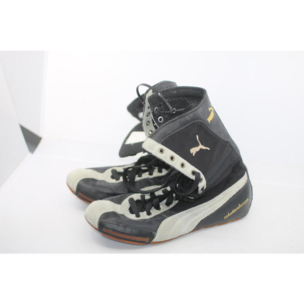 PUMA High Top Boxing Shoes Black White Gold Sole Size 10.5